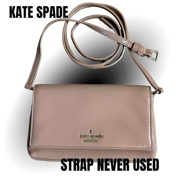 NWOT AUTHENTIC KATE SPADE NUDE/TAN PATENT LEATHER CLUTCH CROSSBODY - Picture 1 of 6